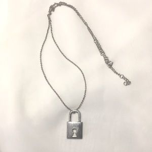 Cute Simple Silver Colored Lock Necklace